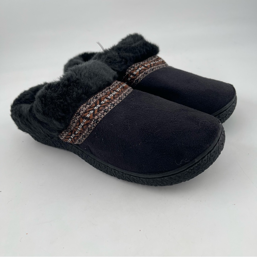 Isotoner Black Brown Slippers w/ Plush Lining & SmartZONE Gel Comfort-SZ 6.5-7